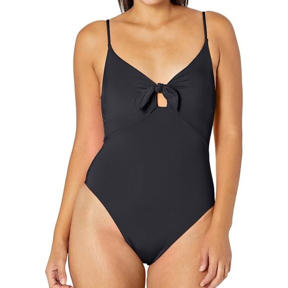 Trina Turk Black One Piece Tie Front Swimsuit, Size 12 - Picture 1 of 5